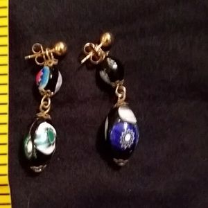Murano miliflore dangling pierced earings
